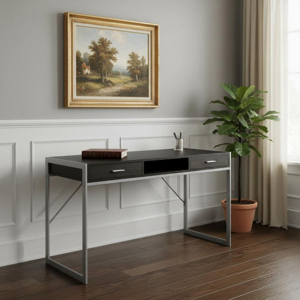 HomeRoots 22" Modern Computer Desk with Two Drawers for Stylish Home Office and Efficient Workspace Solutions Cappuccino,Silver 333488