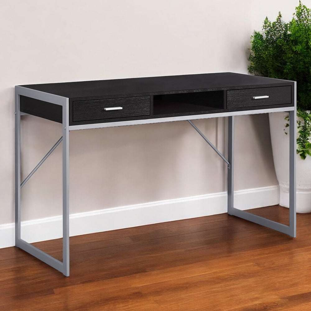 Homeroots 22" Dark Brown And Silver Computer Desk With Two Drawers Cappuccino,Silver  333488