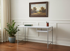 HomeRoots 22" Modern Computer Desk for Home Office - Sleek Design, Sturdy Base, Compact & Stylish Workspace Solution White,Silver 333489