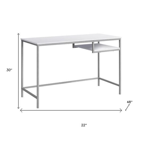HomeRoots 22" Modern Computer Desk for Home Office - Sleek Design, Sturdy Base, Compact & Stylish Workspace Solution White,Silver 333489
