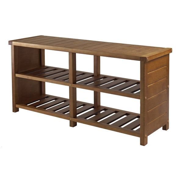 Winsome Wood Keystone Bench For Entryway, 2-tier Shoe Storage & Seating In Stylish Teak Finish – Organize Today! Teak Solid Wood 33348-winsome-wood
