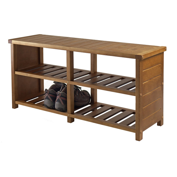 Winsome Wood Keystone Bench For Entryway, 2-tier Shoe Storage & Seating In Stylish Teak Finish – Organize Today! Teak Solid Wood 33348-winsome-wood