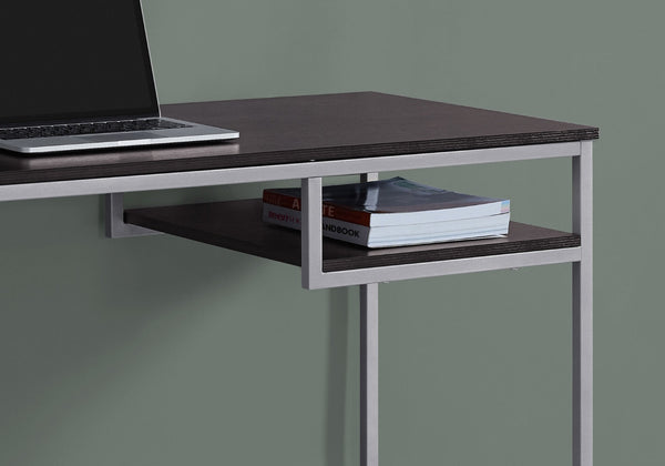HomeRoots 22" Modern Computer Desk for Home Office - Sleek Design, Sturdy Base, Compact & Stylish Workspace Solution Cappuccino,Silver 333490