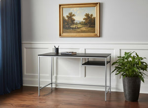 HomeRoots 22" Modern Computer Desk for Home Office - Sleek Design, Sturdy Base, Compact & Stylish Workspace Solution Cappuccino,Silver 333490