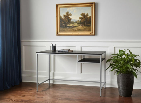 HomeRoots 22" Modern Computer Desk for Home Office - Sleek Design, Sturdy Base, Compact & Stylish Workspace Solution Cappuccino,Silver 333490