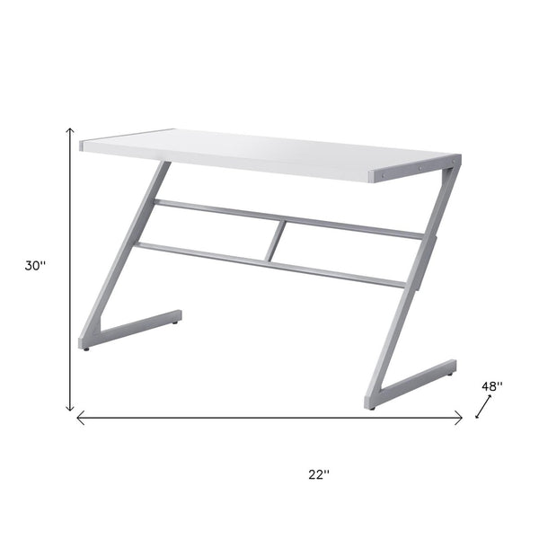 HomeRoots 22" Modern Computer Desk for Home Office – Stylish Workspace Solution with Durable Design & Compact Footprint White,Silver 333492