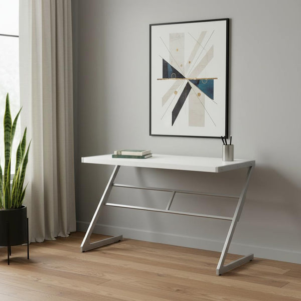 HomeRoots 22" Modern Computer Desk for Home Office – Stylish Workspace Solution with Durable Design & Compact Footprint White,Silver 333492