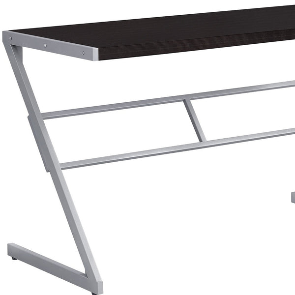 Homeroots 22" Dark Brown And Silver Computer Desk Cappuccino,Silver  333494