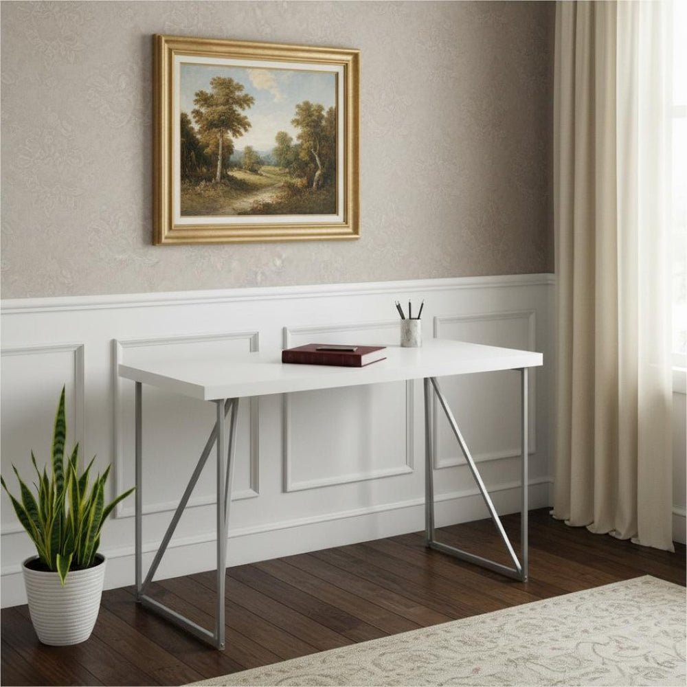 HomeRoots 22" White and Silver Computer Desk – Stylish Compact Workspace for Home Office or Dorm Room Use 333495
