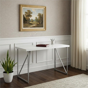 HomeRoots 22" White and Silver Computer Desk – Stylish Compact Workspace for Home Office or Dorm Room Use 333495