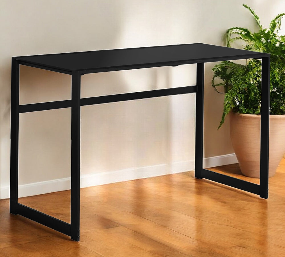 Homeroots 22" Black Glass Computer Desk Black,Black  333496