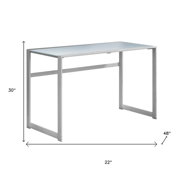 HomeRoots 22" Glass Computer Desk - Sleek, Durable Design for Modern Workspaces, Ideal for Home & Office Use Silver,White 333497