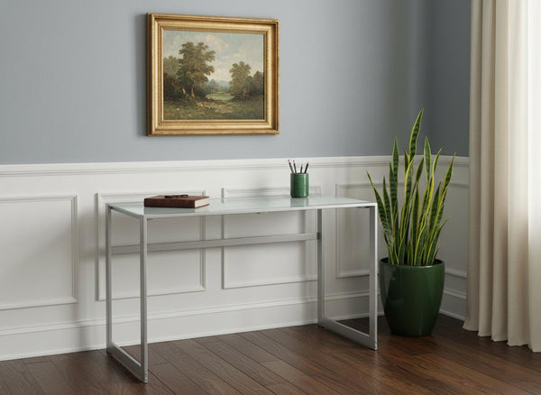 HomeRoots 22" Glass Computer Desk - Sleek, Durable Design for Modern Workspaces, Ideal for Home & Office Use Silver,White 333497