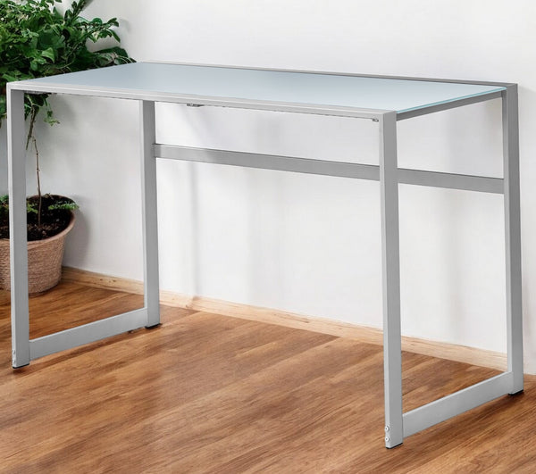 Homeroots 22" Silver Glass Computer Desk Silver,White  333497