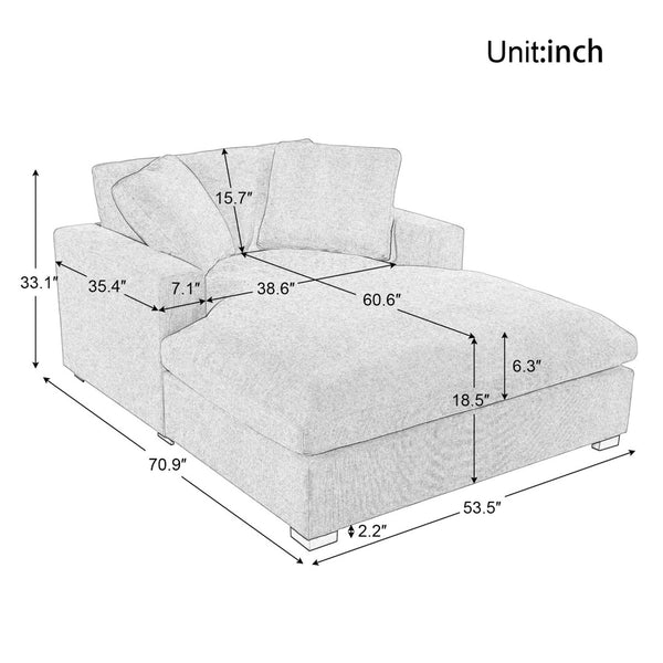 English Elm Mirod Oversized Chaise Lounge with Birch Legs Pillow Back Polyester Upholstered Seating Gray N760P196662E