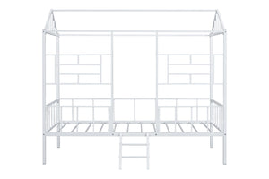 English Elm Twin Contemporary House-Style Loft Bed with Full Metal Frame, Angled Ladder, Sturdy Kids Bunk Design White 78 L x 15 W x 7 H B2741P347294