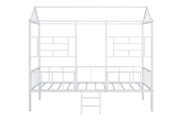 English Elm Twin Contemporary House-Style Loft Bed with Full Metal Frame, Angled Ladder, Sturdy Kids Bunk Design White 78 L x 15 W x 7 H B2741P347294