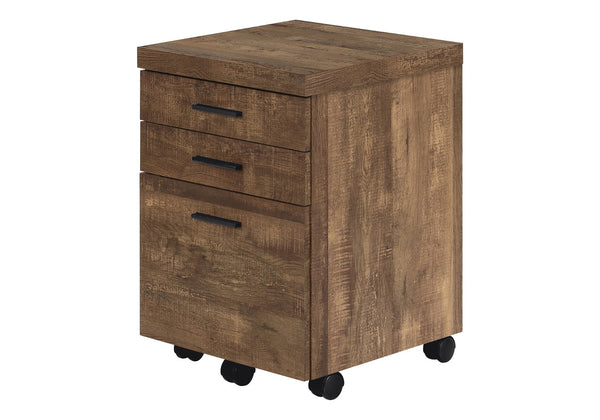 HomeRoots 25" Compact Particle Board Filing Cabinet with Three Drawers for Organized Workspace Storage Solutions Brown 333501