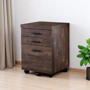 HomeRoots 25" Compact Particle Board Filing Cabinet with Three Drawers for Organized Workspace Storage Solutions Brown 333501