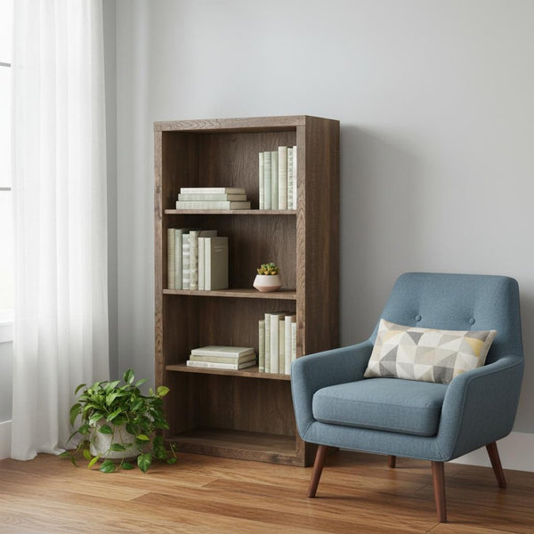 HomeRoots White Wood Four-Tier Bookcase - Stylish, Space-Saving Shelving for Modern Homes and Offices Brown 333505