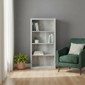 HomeRoots White Wood Four-Tier Bookcase - Stylish, Space-Saving Shelving for Modern Homes and Offices Grey 333506