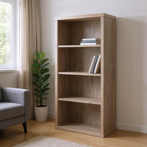 HomeRoots White Wood Four-Tier Bookcase - Stylish, Space-Saving Shelving for Modern Homes and Offices Taupe 333507