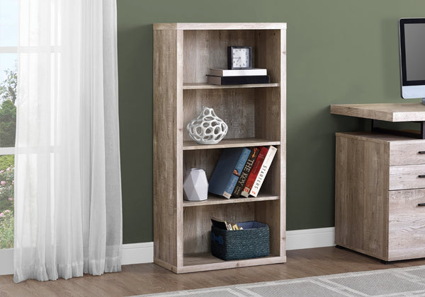 HomeRoots White Wood Four-Tier Bookcase - Stylish, Space-Saving Shelving for Modern Homes and Offices Taupe 333507