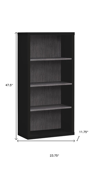 HomeRoots White Wood Four-Tier Bookcase - Stylish, Space-Saving Shelving for Modern Homes and Offices Black,Grey 333508
