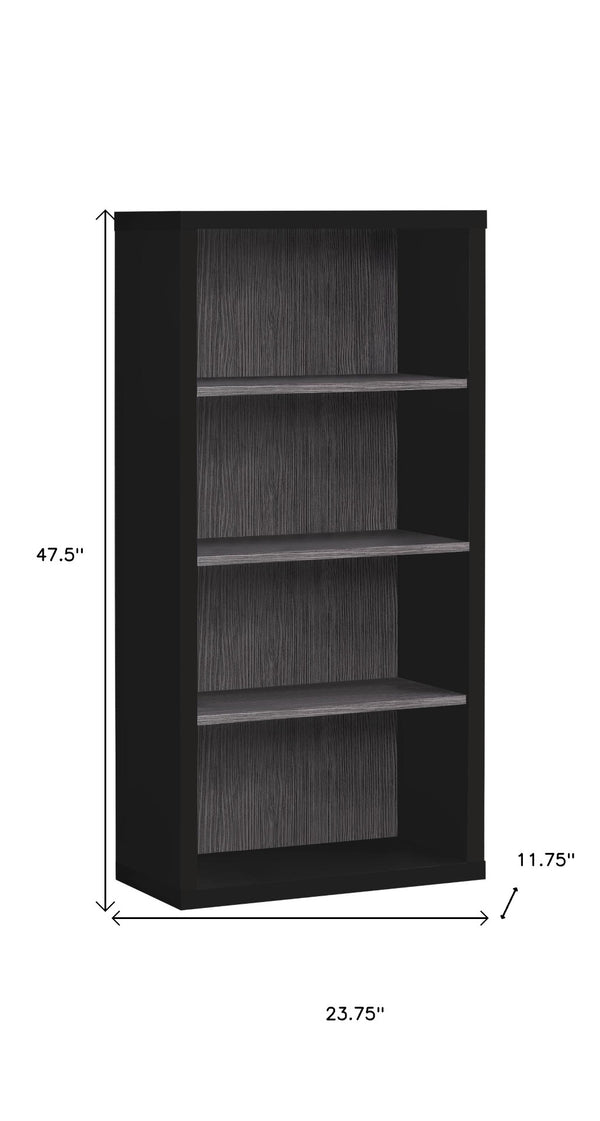 HomeRoots White Wood Four-Tier Bookcase - Stylish, Space-Saving Shelving for Modern Homes and Offices Black,Grey 333508