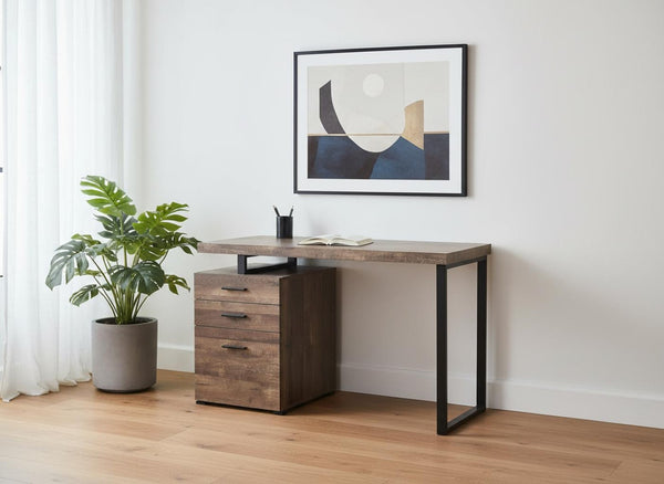 HomeRoots 24" Executive-Style Computer Desk with Three Drawers for Clutter-Free Workspace Organization Brown,Black 333509