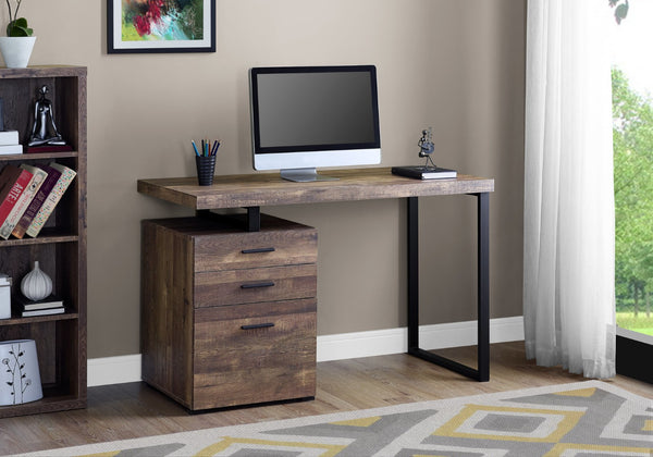 HomeRoots 24" Executive-Style Computer Desk with Three Drawers for Clutter-Free Workspace Organization Brown,Black 333509