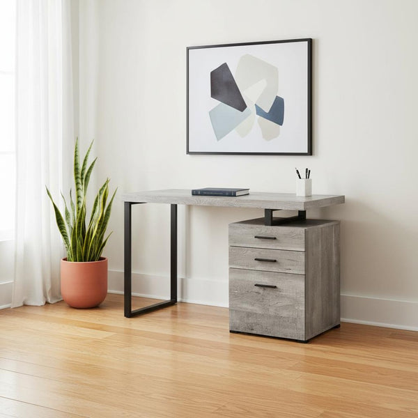HomeRoots 24" Executive-Style Computer Desk with Three Drawers for Clutter-Free Workspace Organization Grey,Black 333510