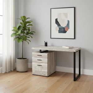 HomeRoots 24" Executive-Style Computer Desk with Three Drawers for Clutter-Free Workspace Organization Taupe,Black 333511