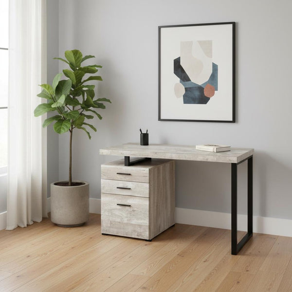 HomeRoots 24" Executive-Style Computer Desk with Three Drawers for Clutter-Free Workspace Organization Taupe,Black 333511