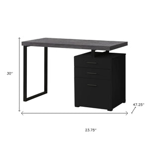 HomeRoots 24" Computer Desk with Three Drawers - Stylish, Compact Design for Efficient Home Office Organization Black,Grey 333512
