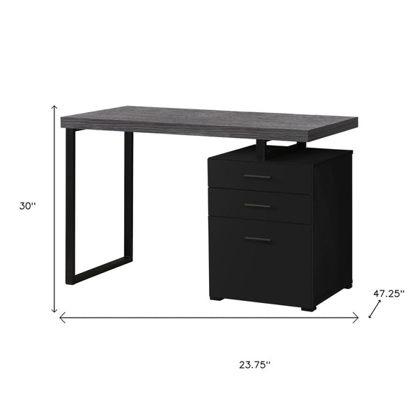 HomeRoots 24" Computer Desk with Three Drawers - Stylish, Compact Design for Efficient Home Office Organization Black,Grey 333512