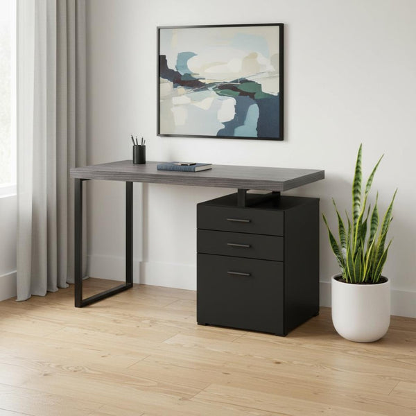 HomeRoots 24" Computer Desk with Three Drawers - Stylish, Compact Design for Efficient Home Office Organization Black,Grey 333512