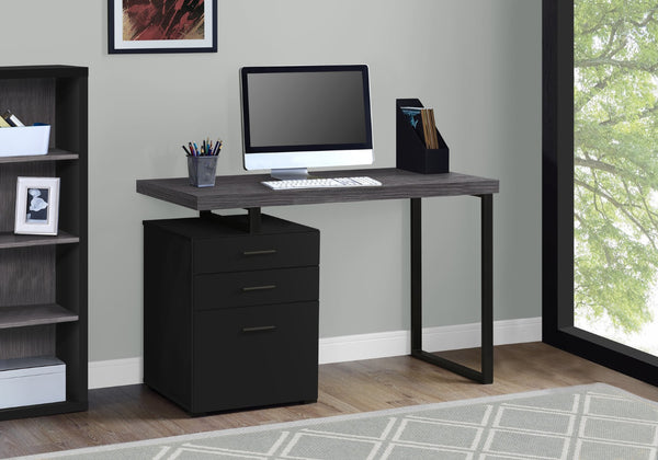 HomeRoots 24" Computer Desk with Three Drawers - Stylish, Compact Design for Efficient Home Office Organization Black,Grey 333512