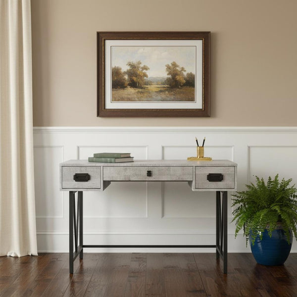 HomeRoots 24" Executive-Style Computer Desk with Two Drawers for Organized Home Office & Workspace Efficiency Grey,Black 333514