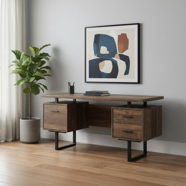 HomeRoots 24" Modern Rectangular Desk with Three Drawers for Organized Workspace and Stylish Home Office Upgrade Brown,Black 333517