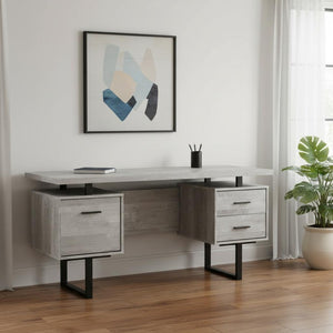 HomeRoots 24" Modern Rectangular Desk with Three Drawers for Organized Workspace and Stylish Home Office Upgrade Grey,Black 333518