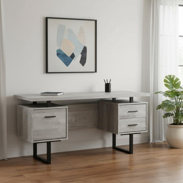 HomeRoots 24" Modern Rectangular Desk with Three Drawers for Organized Workspace and Stylish Home Office Upgrade Grey,Black 333518