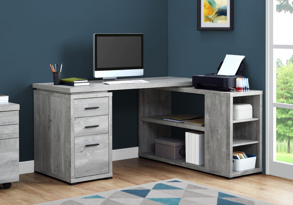 HomeRoots 47" Contemporary L-Shape Computer Desk with Three Drawers for Organized Home Office Workspace Grey 333522