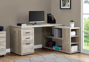 HomeRoots 47" Contemporary L-Shape Computer Desk with Three Drawers for Organized Home Office Workspace Taupe 333523