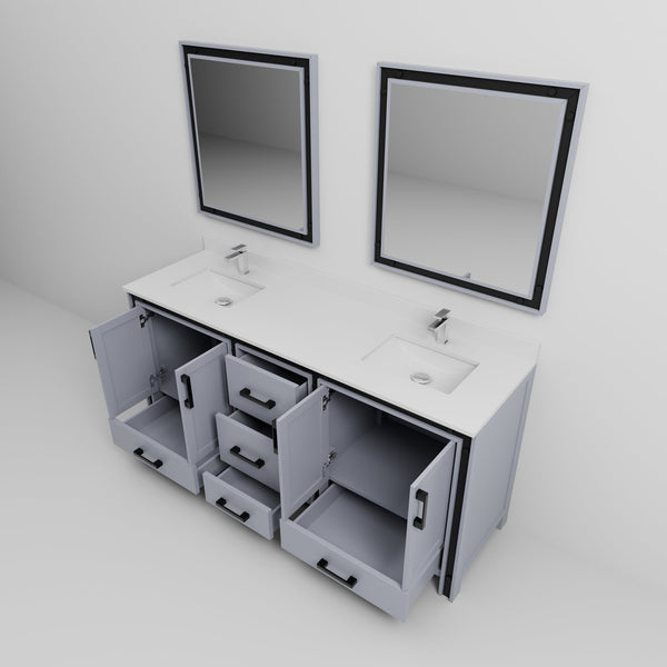 English Elm Dark Grey Double Bath Vanity 72in x22in with Cultured Marble Top, Chrome Faucets, 30in Mirrors, Durable Surface B2731S01142
