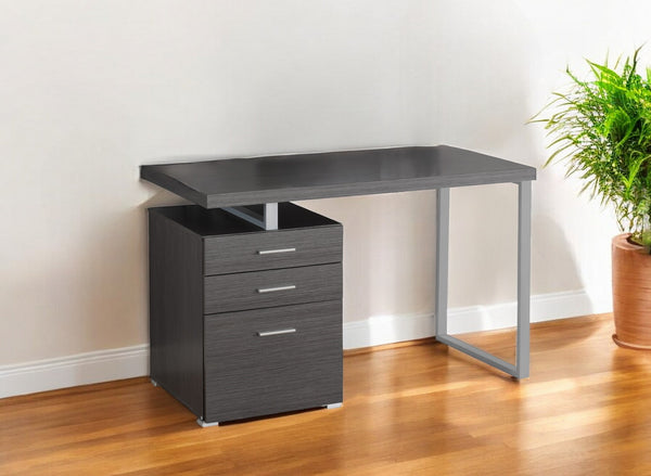 Homeroots 24" Gray And Silver Computer Desk With Three Drawers Grey,Silver  333524