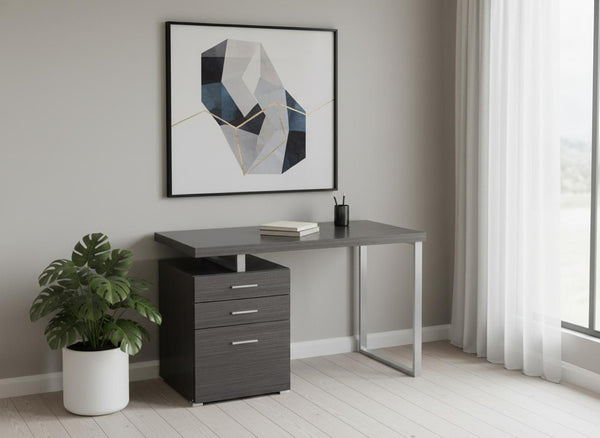 HomeRoots 24" Computer Desk with Three Drawers - Stylish, Compact Design for Efficient Home Office Organization Grey,Silver 333524