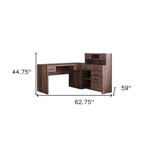 Homeroots 63" Brown L Shape Computer Desk With Eight Drawers Brown  333525
