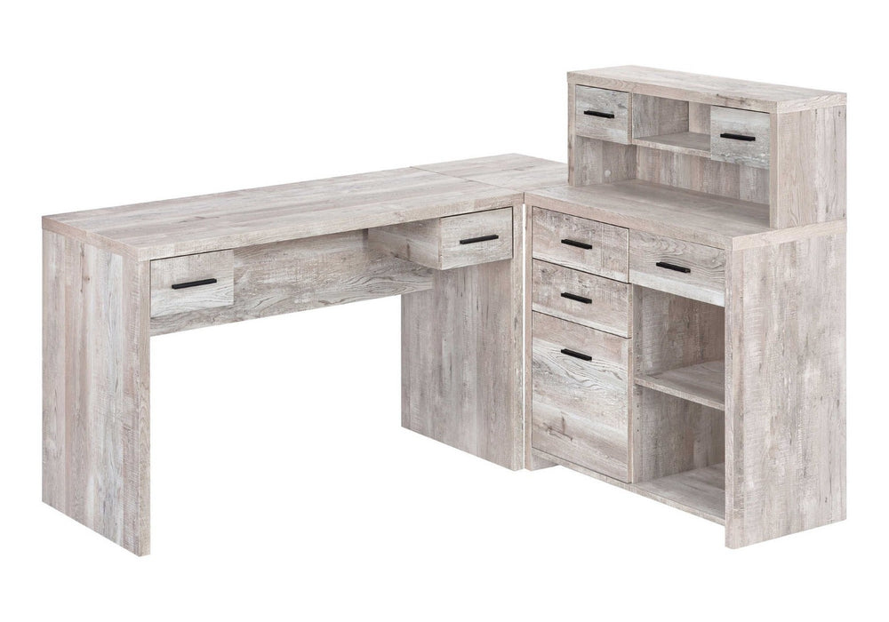 HomeRoots 63" L Shape Computer Desk with Eight Drawers for Modern Workspaces - Stylish, Durable Design! Taupe 333527