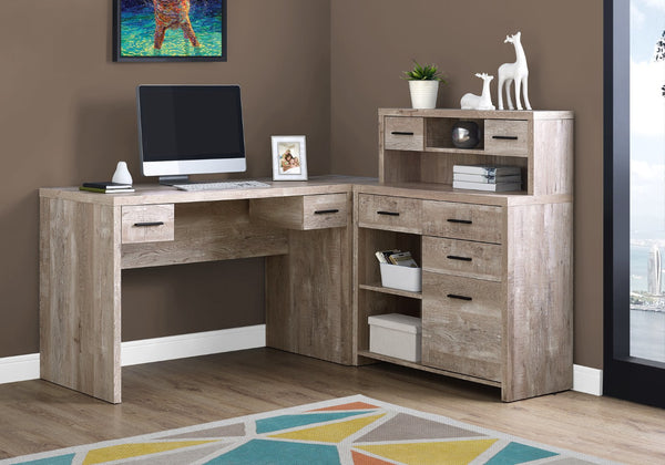 HomeRoots 63" L Shape Computer Desk with Eight Drawers for Modern Workspaces - Stylish, Durable Design! Taupe 333527